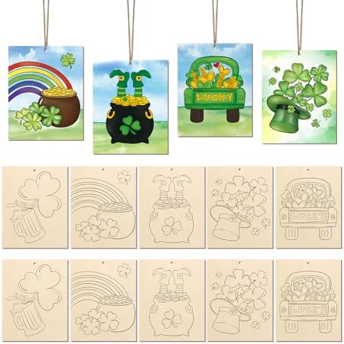 10 Pieces Large St. Patrick's Day Unfinished Wood Crafts to Paint