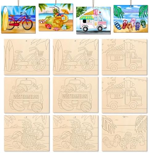 10 Pieces Large Summer Unfinished Wood Crafts to Paint for Adults (Pattern)