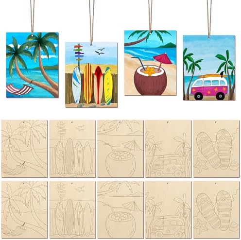 10 Pieces Large Summer Unfinished Wood Crafts to Paint for Adults