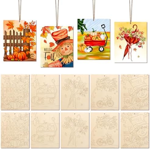 10PCS Fall Thanksgiving Unfinished Wood Crafts to Paint for Adults Kids