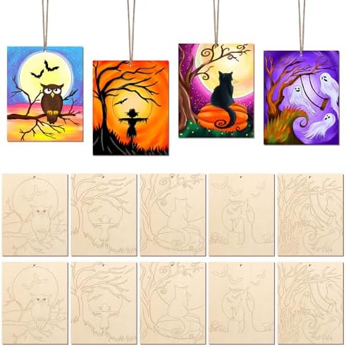 10PCS Large Halloween Unfinished Wood Crafts to Paint for Adults Kids