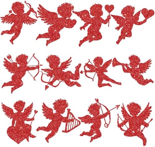 12Pcs Large Valentine's Day Cutouts Glitter Cupid Paper Cutout Giant Cupid Shaped Bulletin Board Decorations for DIY Craft Art School Home Party Favor