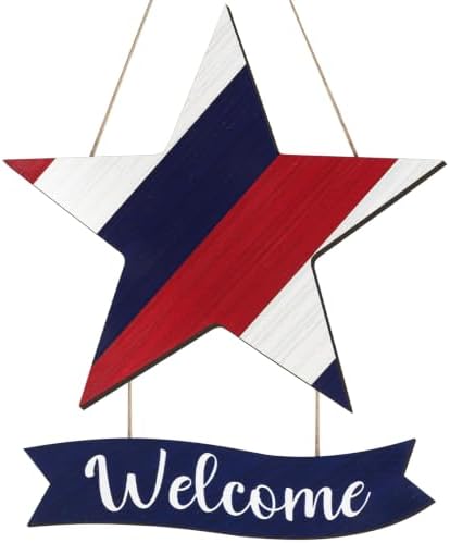 2 in 1 Vintage Red White Blue Patriotic Star Door Decorations Welcome Sign