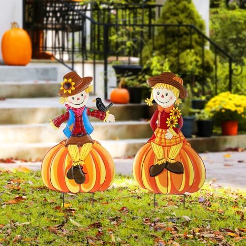 2 Pcs Fall Yard Signs Scarecrow Decorations Outdoor (Sitting)