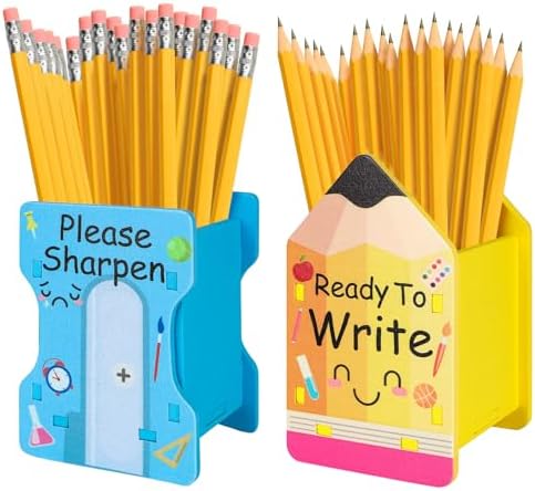 2 Pcs Pencil Shaped Pencil Holder Sharp and Dull Pencil Holder Wooden Dispenser Pencil Storage Back to School Teachers Students Classroom Supplies Office Desk Decor