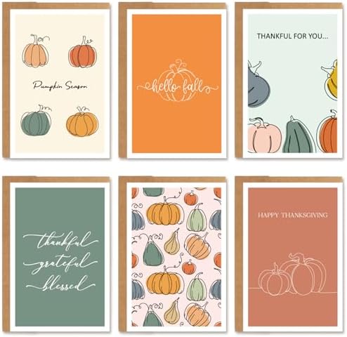 24 Pack Thanksgiving Cards with Envelopes Happy Thanksgiving Greeting Cards Bulk Fall Gifts for Family Friends Kids Adults