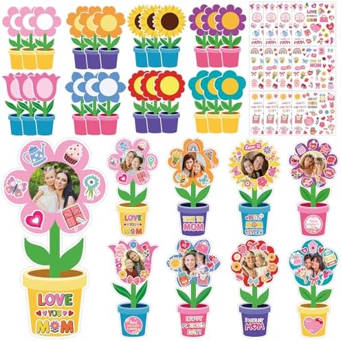 24 Packs Mother's Day Picture Frame Craft Kits for Kids DIY Spring Flower Craft Kits with Stickers Happy Mother's Day Crafts for Classroom Home Party Decor