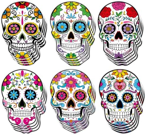 24 Pcs Large Day of The Dead Cutouts Double Sided Sugar Skull Cutout Dia De Los Muerto Decorations for Mexican Halloween Table Centerpiece Supplies Birthday Party Essentials