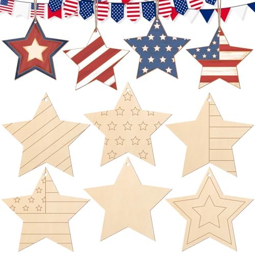 24PCS DIY Patriotic 4th of July Stars Wood Crafts to Paint Set