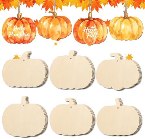 24PCS Fall Thanksgiving Pumpkin Wood Crafts to Paint Set | Autumn Pumpkins Unfinished Wooden Craft for Painting