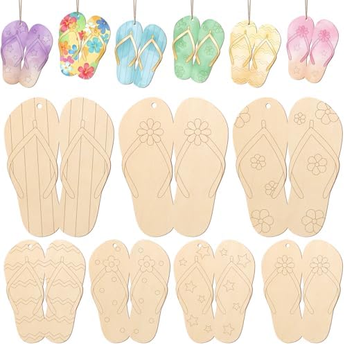 24PCS Summer Slippers Wood Crafts to Paint Set | Slipper Unfinished Wooden Craft for Painting