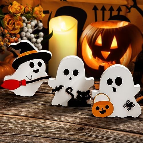 3 Cute Ghost Halloween Decorations Indoor Set Ghosts Table Sign