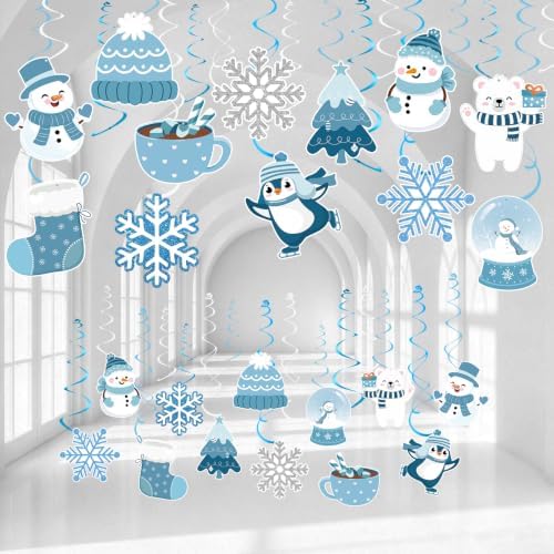 30Pcs Winter Hanging Swirl Decorations Winter Wonderland Decorations | Christmas Snowflake Hanging Swirls Ceiling Streamers for Baby Shower Hanging Decor Birthday Wedding Party Supplies