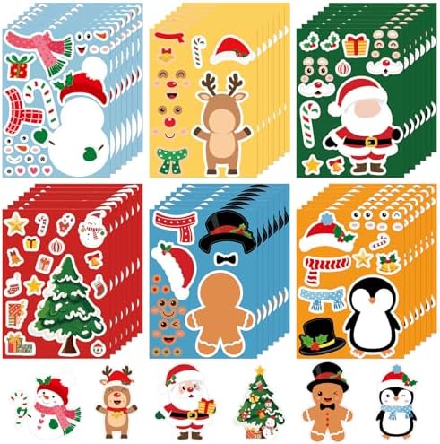 36 Sheets Christmas Stickers for Kids DIY Christmas Party Favors Stickers Make Your Own Sticker Gifts for Classroom Student Stocking Stuffers