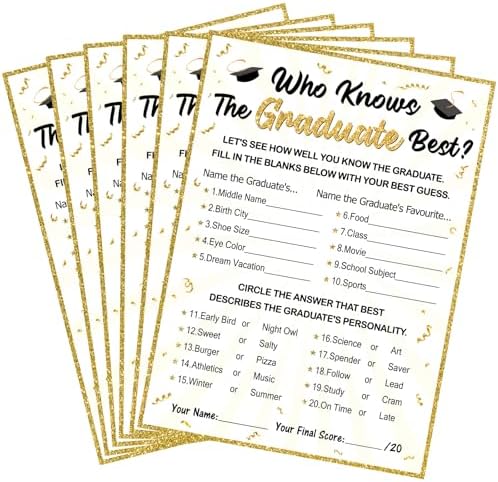 36Pcs Who Knows Graduate Best Game Cards Class of 2026 Graduation Party Game Cards for High School/College/Senior School Graduate Supplies Graduation Decorations