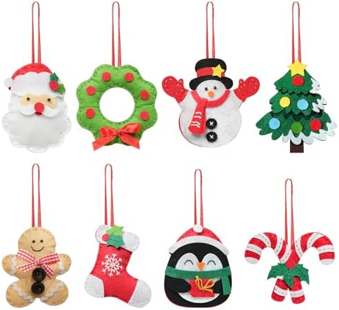 4" Felt Christmas Ornaments for Christmas Tree Set of 8 (Cute)