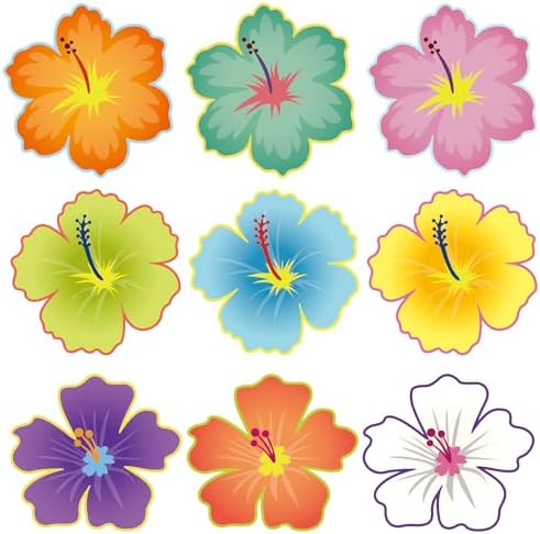 45 Pcs Luau Hibiscus Flower Cutouts Back to School Bulletin Board Decorations Set Tropical Classroom Decoration for Summer Hawaiian Themed Party