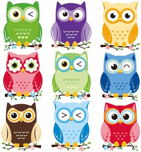 45 Pcs Owl Cutouts Colorful Owl Bulletin Board Decor Owls Name Tags Labels for Themed Party Bulletin Board Classroom Decoration Back to School Party Supply