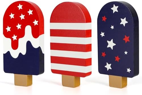 4th of July Decorations 3Pcs Wooden Patriotic Signs Memorial Day Decorations Red White and Blue Decorations Labor Day Decor 250 Anniversary Decorations for Independence Day Home Office Tiered Tray Table Shelf