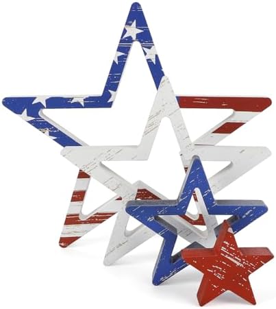 4th of July Decorations Stars Set of 4 (Retro Flag)