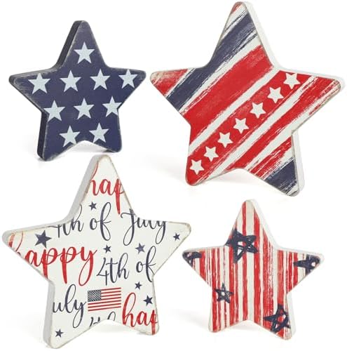 4th of July Decorations Wooden Star Set of 4 (Patriotic)
