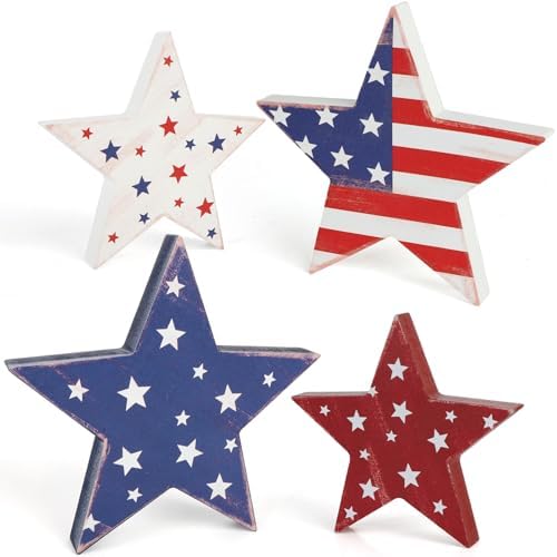 4th of July Decorations Wooden Star Set of 4 (Retro)