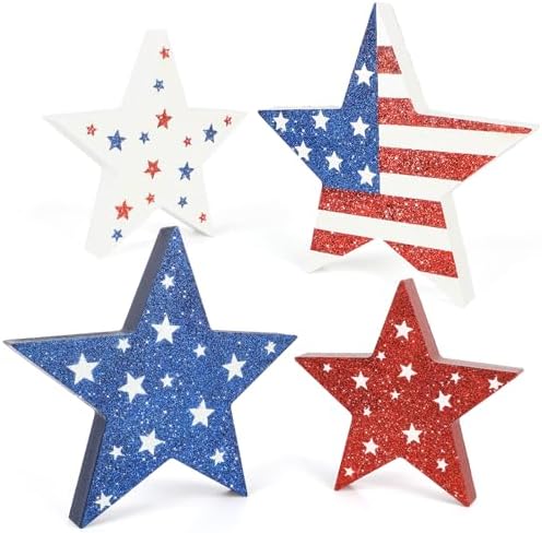 4th of July Decorations Wooden Star Set of 4