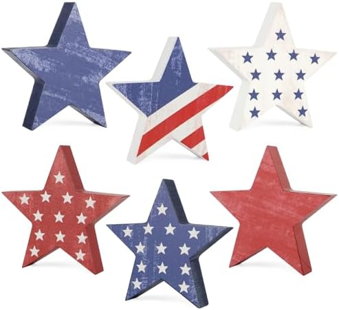 4th of July Decorations Wooden Star Set of 6 (Vintage)