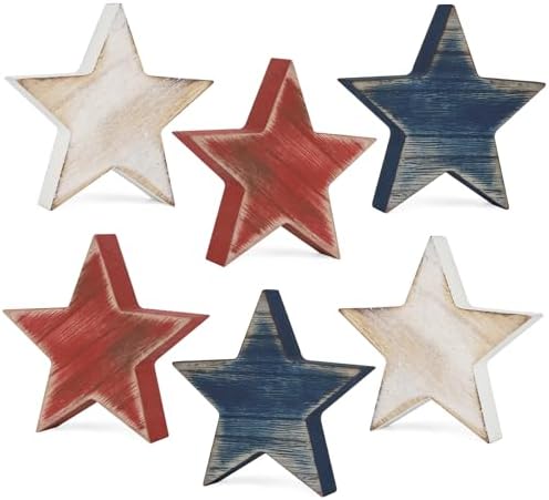 4th of July Decorations Wooden Star Set of 6
