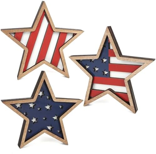 4th of July Decorations Wooden Stars (Flag Hollow)