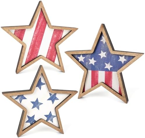 4th of July Decorations Wooden Stars (Flag Retro)