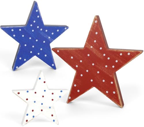 4th of July Decorations Wooden Stars (Retro Polka Dots)