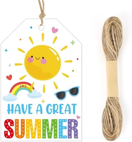 50 PCS Summer Gift Tag with String Happy Summer Party Gift Tags Have A Great Summer Gift Tags for Classroom Teachers Graduation