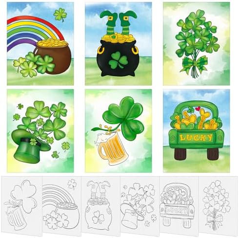 6 Pack 8x10 Inches St. Patrick's Day Pre Drawn Canvas to Paint (Lucky)