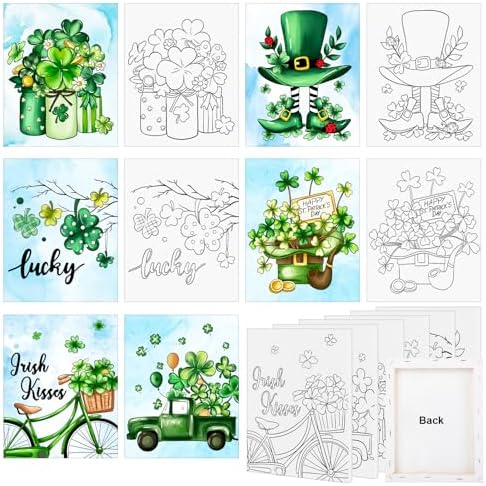 6 Pack 8x10 Inches St. Patrick's Day Pre Drawn Canvas to Paint (Saint)