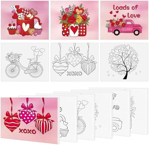 6 Pack 8x10 Inches Valentine's Day Theme Pre Drawn Canvas to Paint