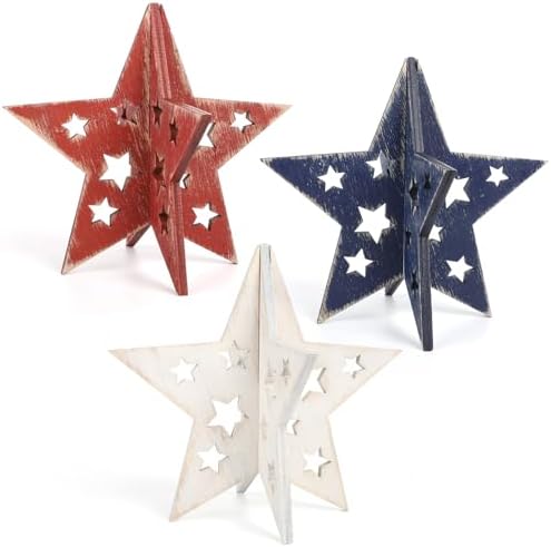 6" Vintage Red Blue White Patriotic 3D Stars