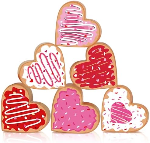 6Pcs Valentine's Day Decorations for Home Double-Sided Wooden Heart Valentine Table Centerpiece Love Decorations for Tables Valentines Tiered Tray Decor for Office Desk Shelf Home Room Party Supplies