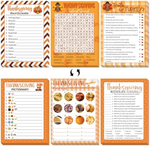 90PCS Fun Thanksgiving Games for Party Family Office Large Groups Adults | Thanksgiving Trivia Word Pictionary Game