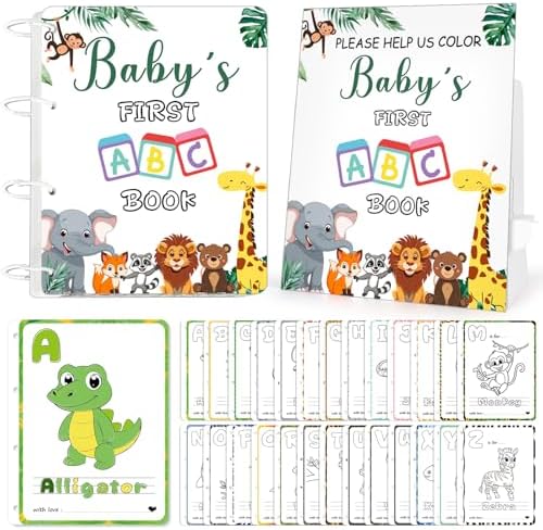 Baby's First ABC Book Baby Shower Game 26 Pcs Coloring Card Animal Alphabet A to Z Baby Shower Guest Book Alternative Baby's First Alphabet Coloring Book