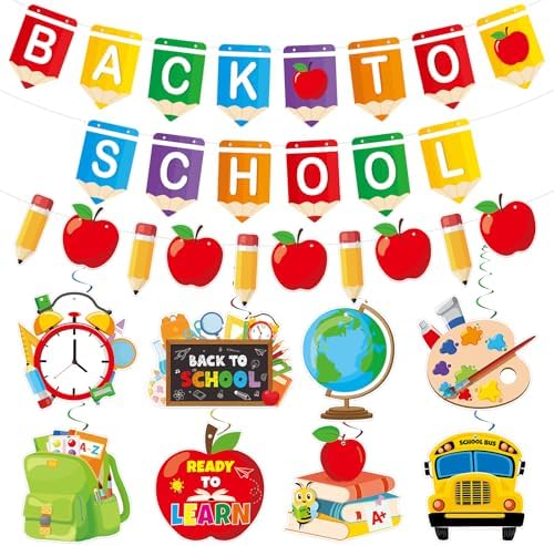 Back to School Decorations Welcome Back to School Banner with Hanging Swirls First Day of School Decorations for Classroom Office Home Party Supplies
