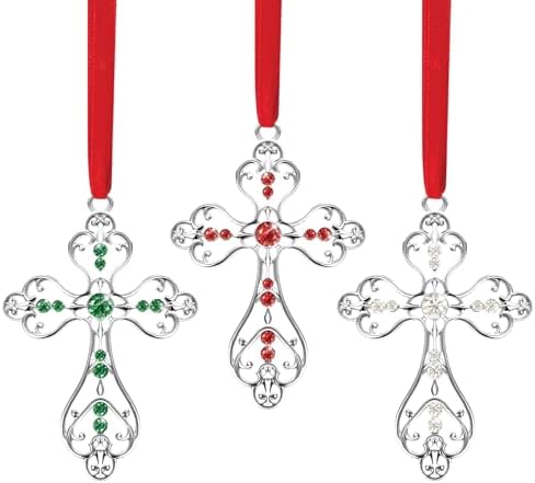 Christmas Christian Cross Ornaments for Christmas Tree Hanging Decorations 2025 (3pcs Bulk)