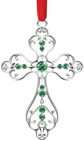Christmas Christian Cross Ornaments for Christmas Tree Hanging Decorations 2025 (Green With Gift Box)