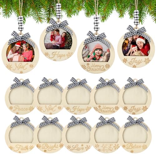 Christmas Picture Frame Ornament for Christmas Tree Stocking Decorations (Black And White Buffalo Check)