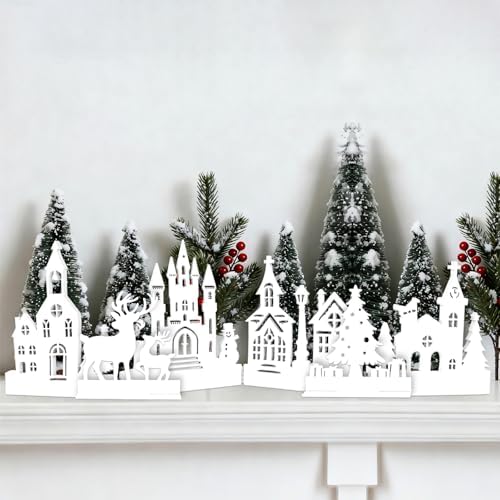 Christmas Village Set Christmas centerpieces for tables Foldable Church Table Decor Rustic Xmas Decorations for Home Kitchen Shelf Decor
