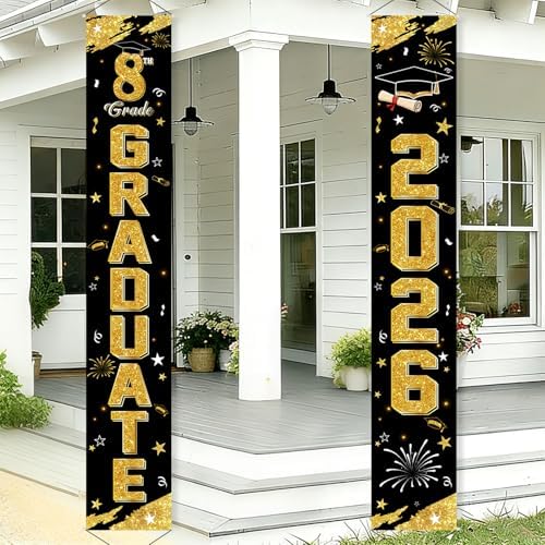 Class of 2026 Grade of 8 Graduation Banners for School Party Decor (2 8th Grad Hanging Banner 12 X71)