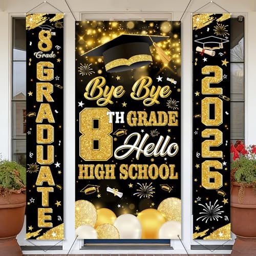 Class of 2026 Grade of 8 Graduation Banners for School Party Decor (8th Grade Banner A Set Of 3 12 X71 & 35 X73)