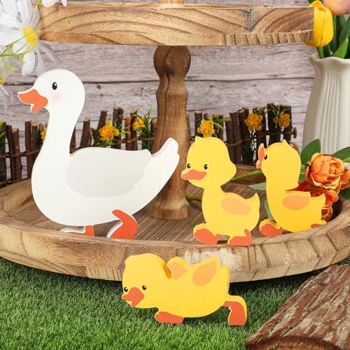 Cute Wooden Ducks Decorations Indoor Set of 4