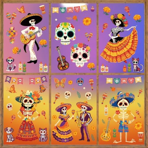 Day of the Dead Sugar Skulls Window Clings 6 Sheets