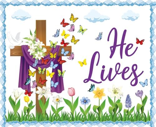 Easter Bulletin Board Decorations Christian Religious Bulletin Board Set He Lives Cross Cutouts for Spring School Sunday Home Church Wall Door